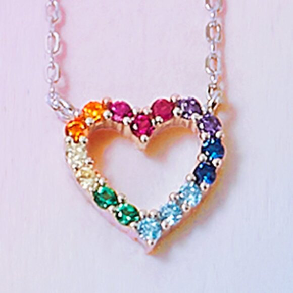 Multicolor Rainbow Heart Gemstone Necklace, Rainbow Necklace Collection - Picture 1 of 7